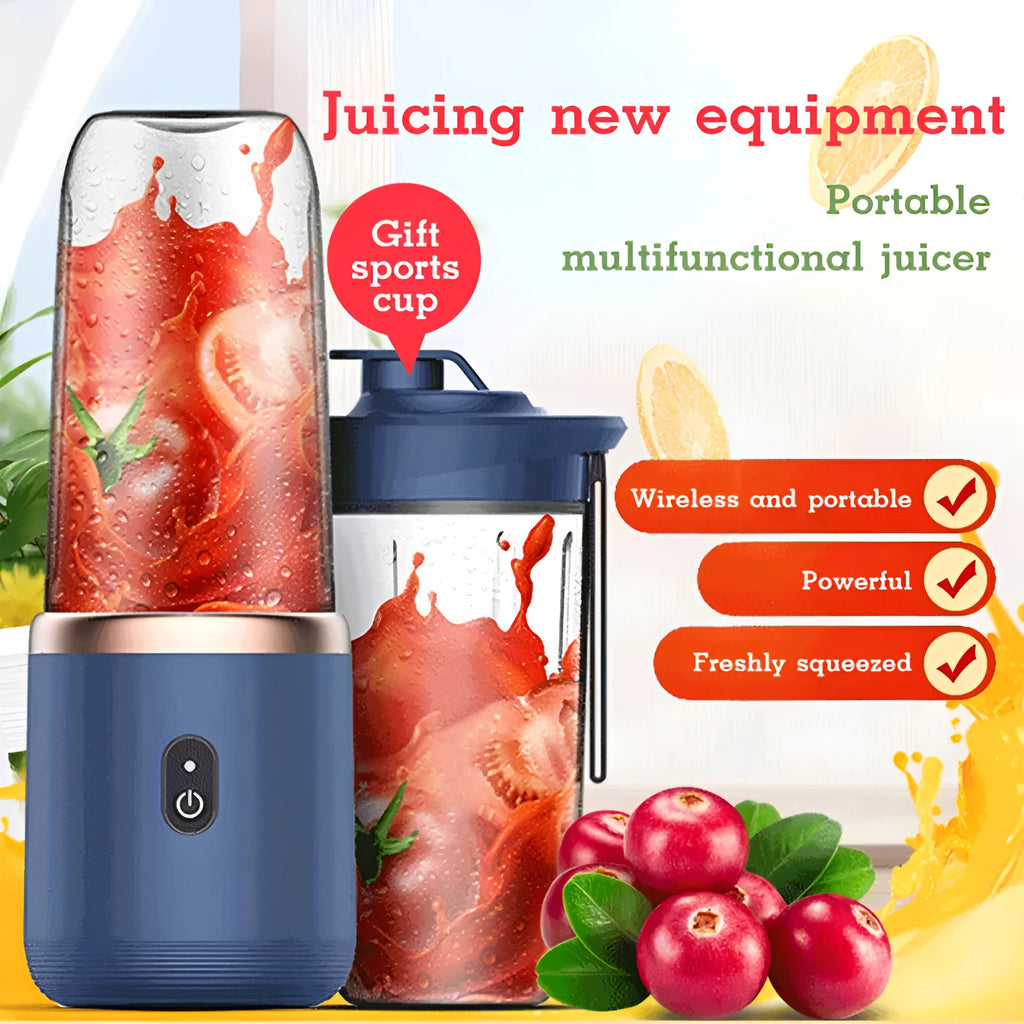 Tunisian dark blue 6-blade USB portable blender with 400ml cup and USB cable