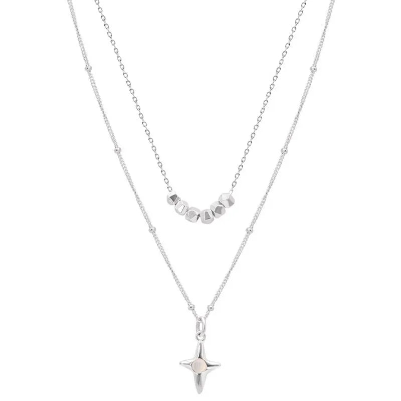 Double layer stainless steel necklace with opal cross pendant for women, colour XL3329