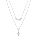 Double layer stainless steel necklace with opal cross pendant for women, colour XL3329