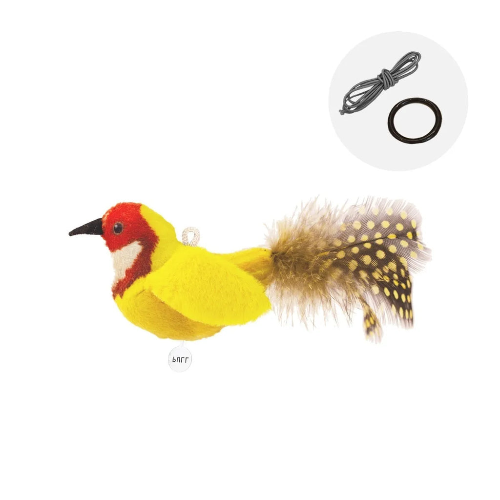 Plush bird simulation cat toy in colourful bird, sparrow, blue kingfisher, or yellow bird colour variants