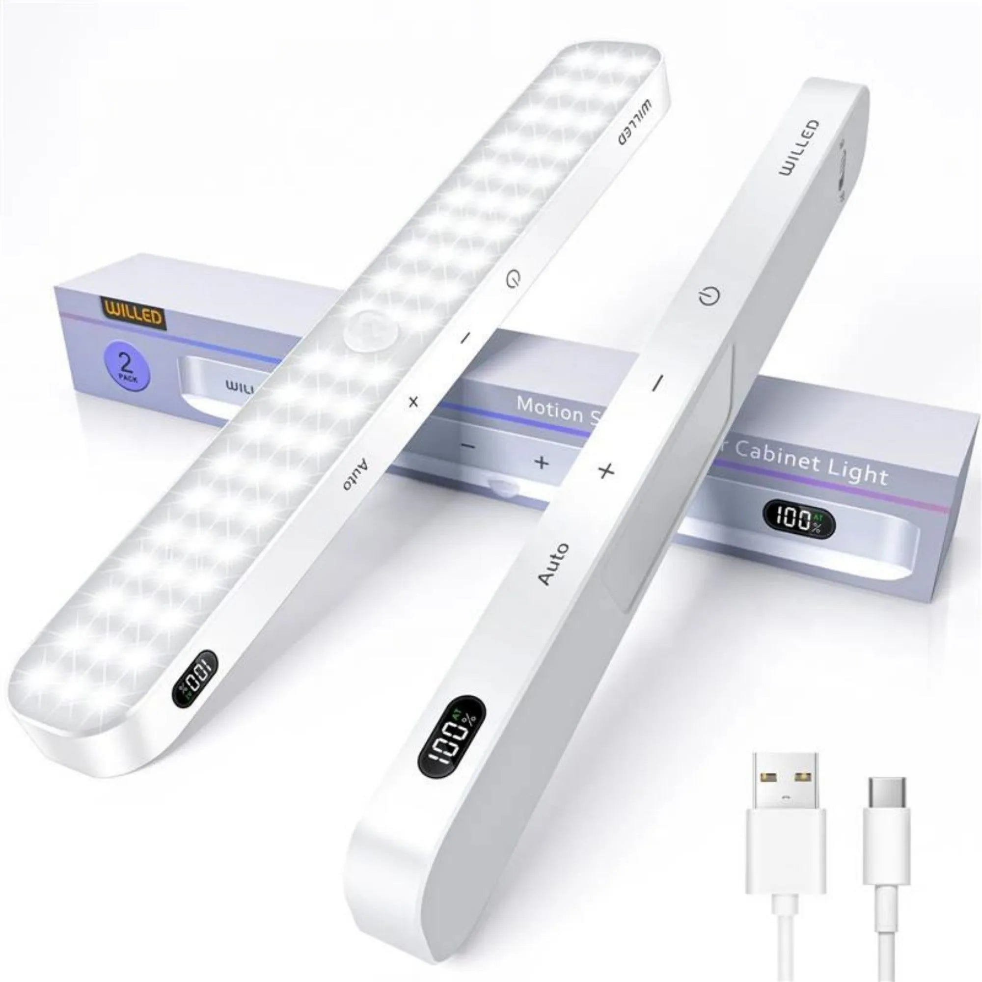 White battery-powered motion sensor cabinet light with adjustable length 1m to 5m