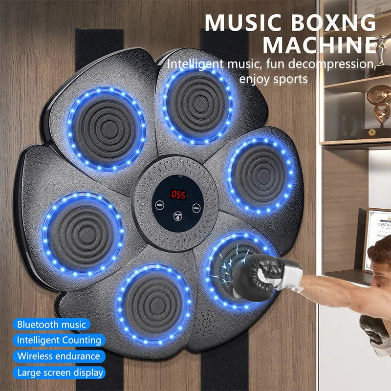 Black smart boxing wall target with Bluetooth lights and included half-finger gloves