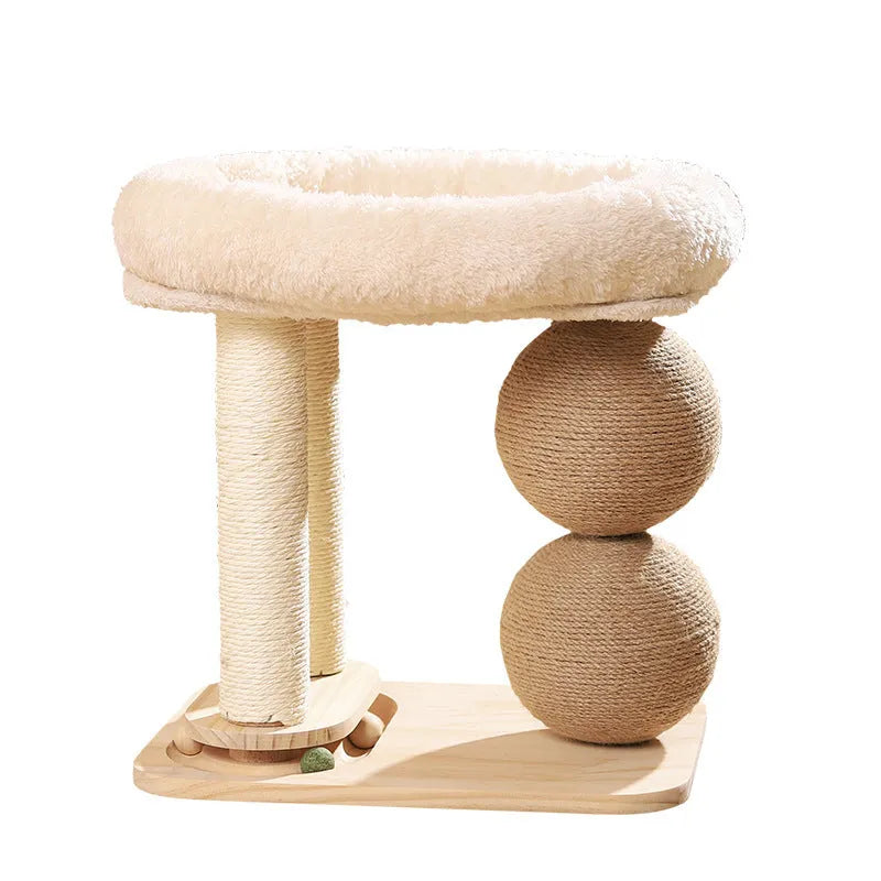 Pinewood frame cat nest with optional sisal scratching post or summer mat coverings.
