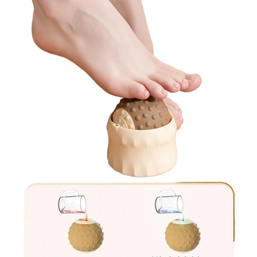 Caramel mocha and oil fruit green coloured massage balls for cold and hot compress therapy on feet.