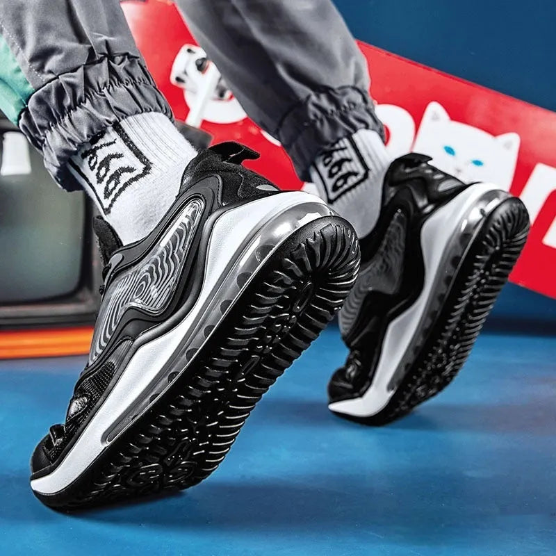 Men's summer air cushion casual shoes in Space Black with height increase feature and rubber sole