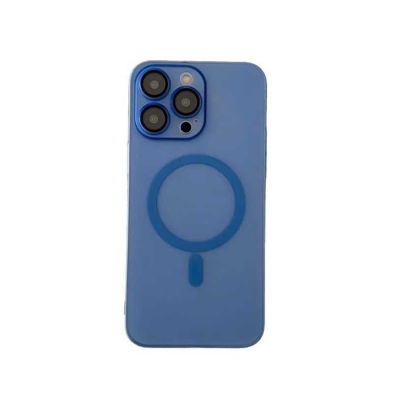Ice Mist coloured ultra-thin magnetic frosted phone case for iPhone, shown on a phone.