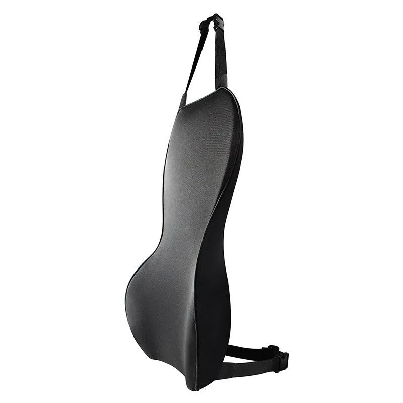 Memory foam car lumbar support cushion in grey colour on a car seat