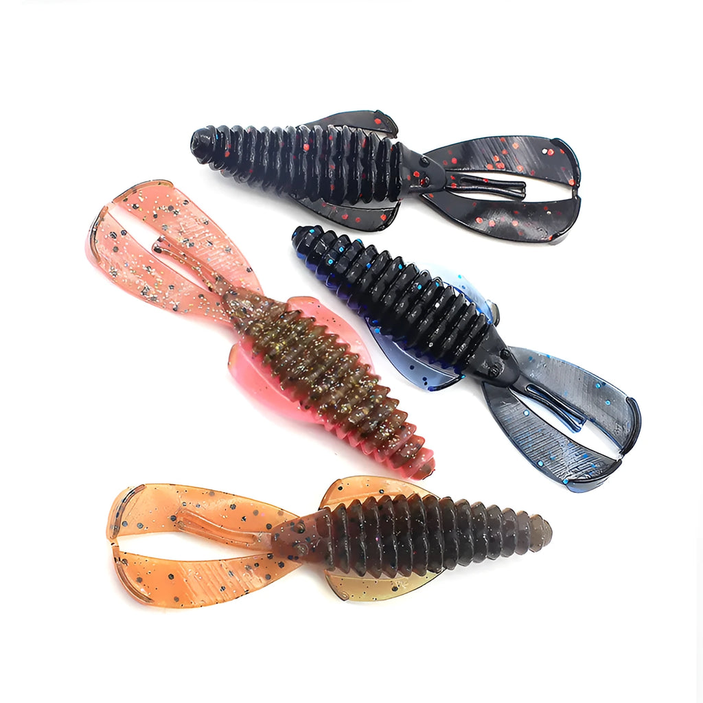 PVC fishing soft bait lure in 8cm and 12cm sizes showing twelve different colour pattern options