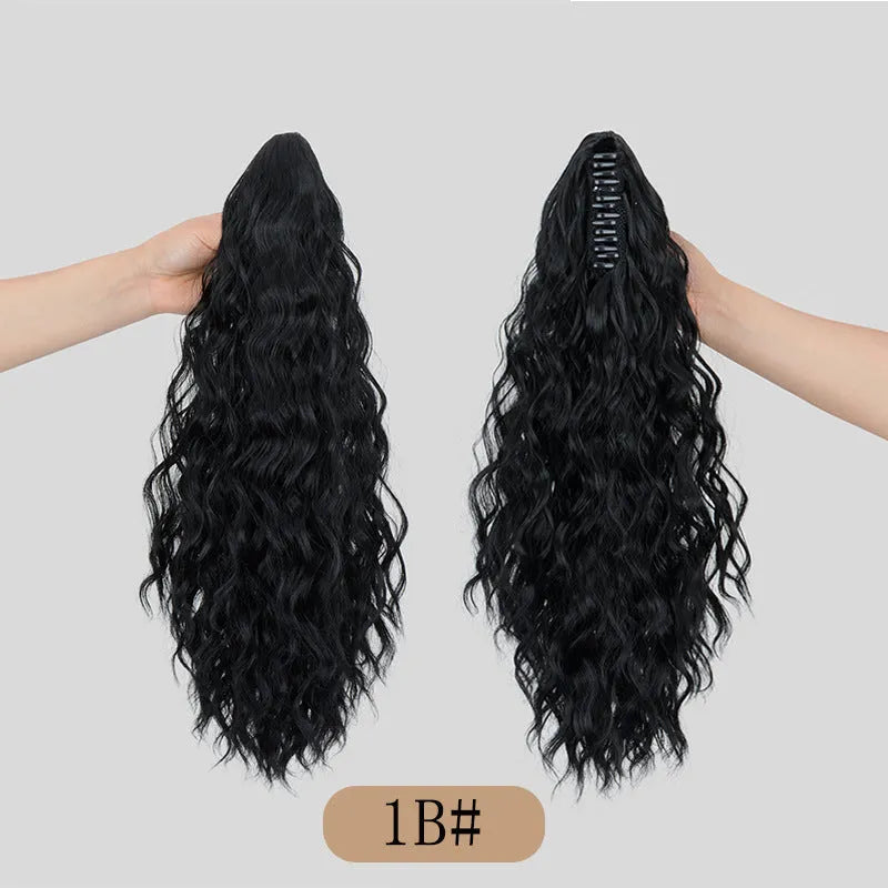 Water ripple grip ponytail corn curler synthetic wig in curly texture with hair clip