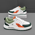 Men's round toe casual shoes in artificial PU, shown in white and orange colourway.