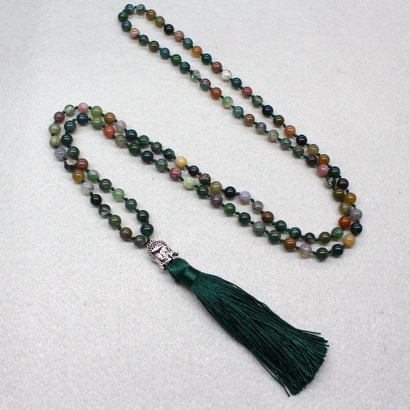 Natural agate bracelet with 108 geometric 6mm beads arranged as blessing necklace
