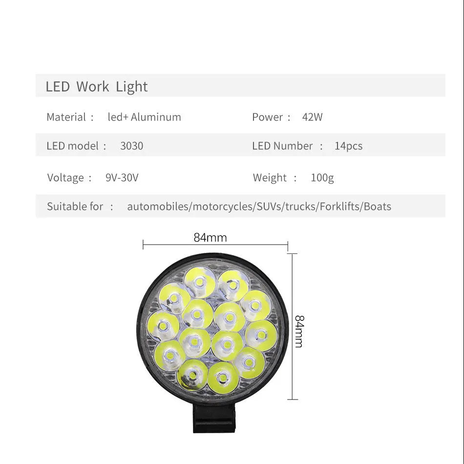 White aluminium LED work lights with round design for automotive and vehicle lighting applications