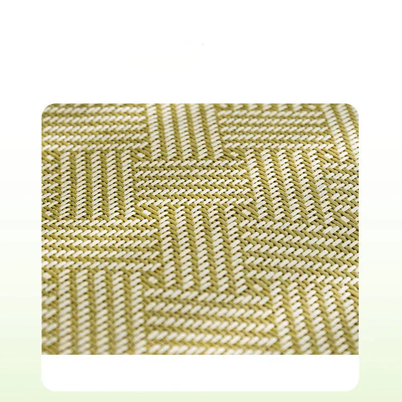 Green fruit backrest dog nest bed on a wooden floor, showing its cotton linen material and size scale.