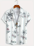 Men's 3D printed floral short sleeve shirt in loose cardigan style with elastic polyester fabric