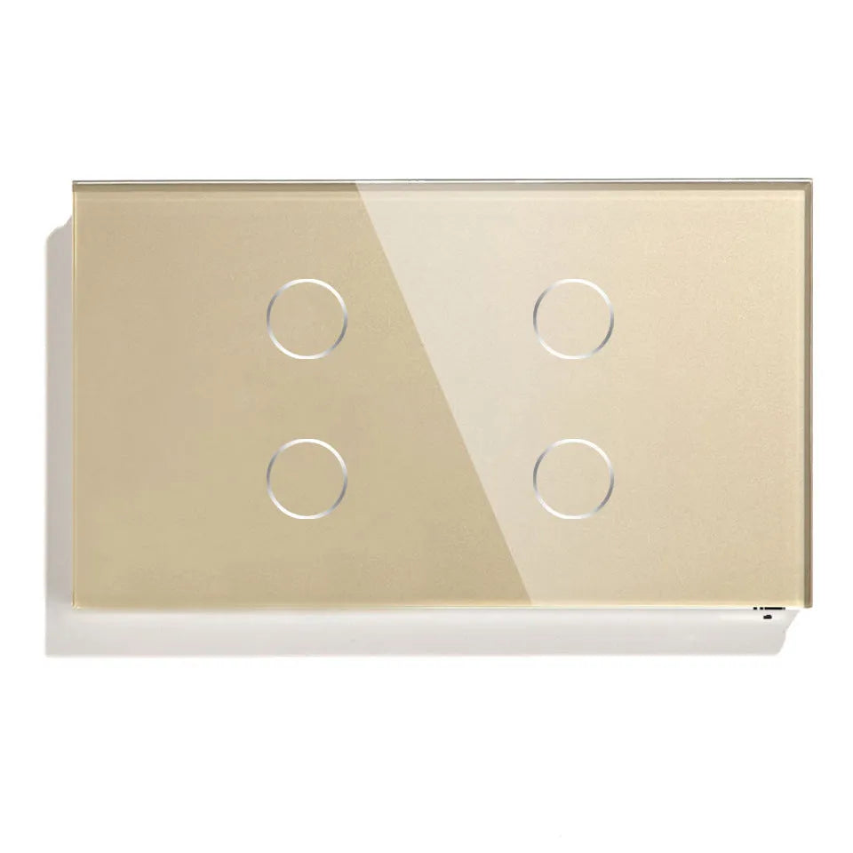 Smart WiFi touch switch with tempered glass panel, 1000W overload protection, IP65, available in black gold grey white.