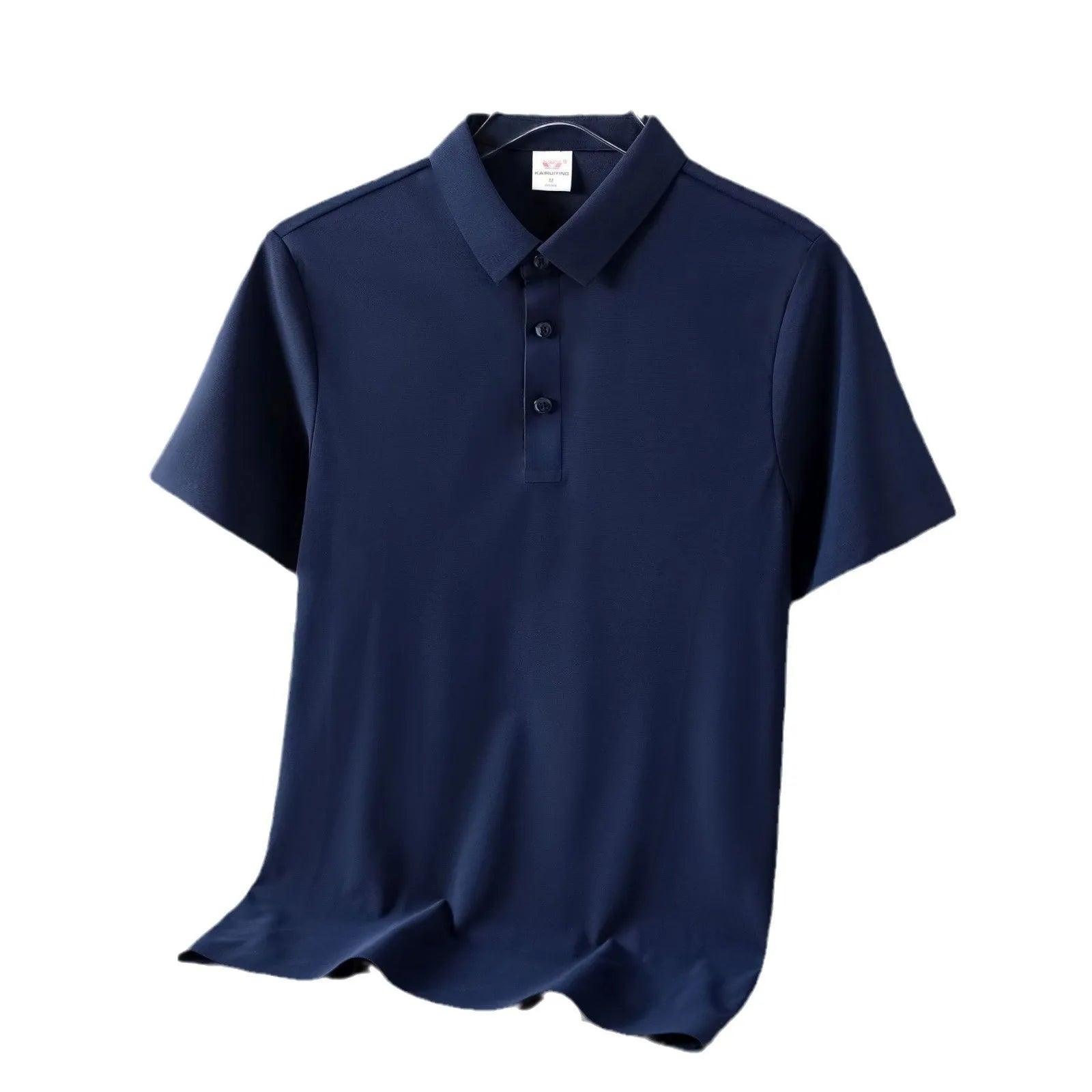 Men's ice silk seamless short sleeve polo shirt in solid colour, loose fit, nylon fabric, side view