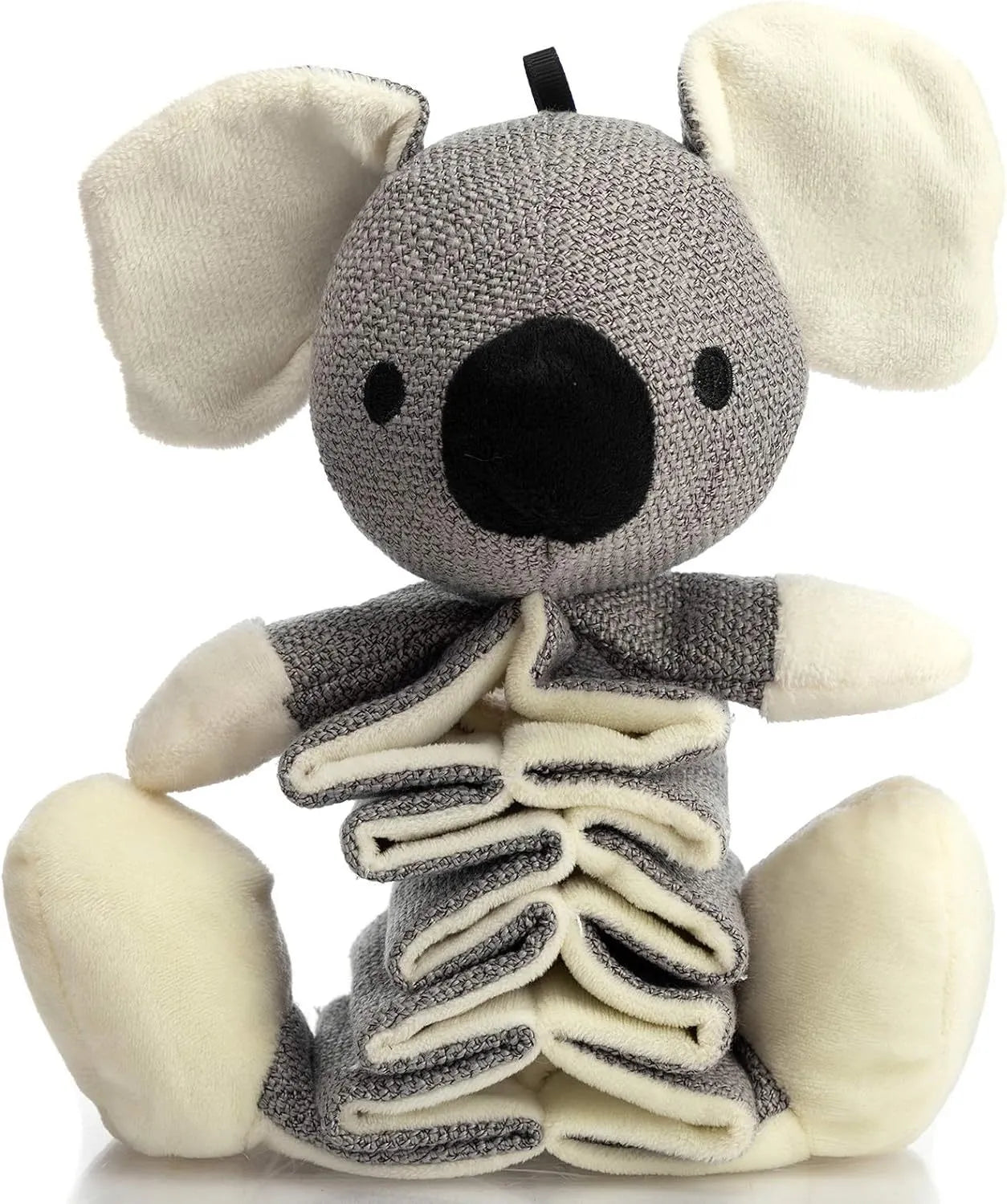 Grey koala plush dog toy with crinkle paper squeaker, measuring 30cm long.