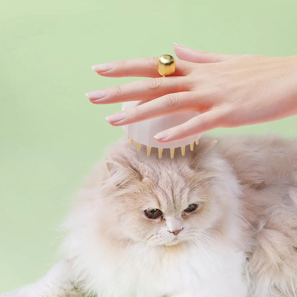 Green pet shampoo massage brush with drainage holes and dual-sided head for washing dogs and cats