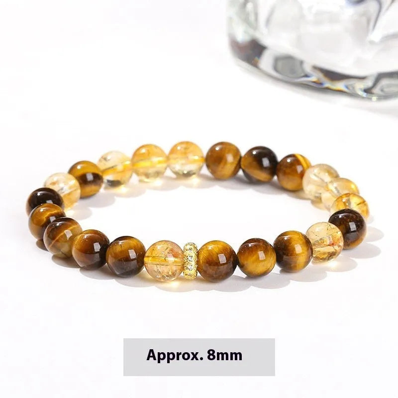 Yellow tiger eye crystal bracelet with 8mm natural stone beads and mixed yellow tower beads