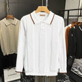 White cotton polo collar colour-blocking long sleeve knit sweater loose fit youth