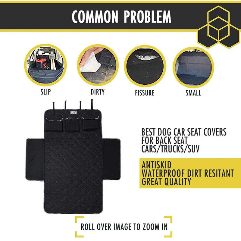 Black car trunk pet mat 185x103cm made from 600D Oxford cloth with pocket storage for dog travel