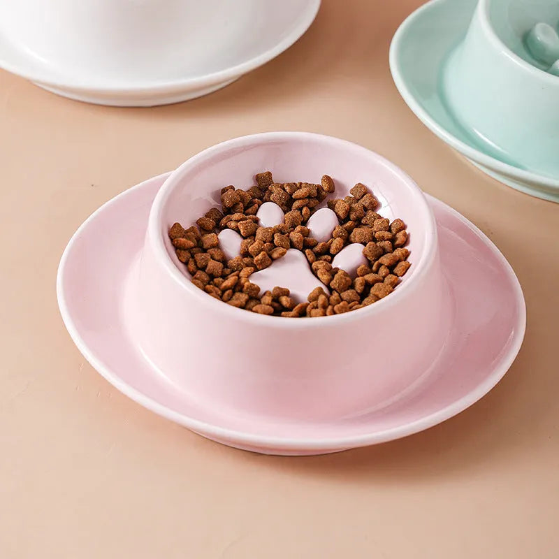Ceramic anti-choking slow feed pet bowl for cats and dogs in three colour options