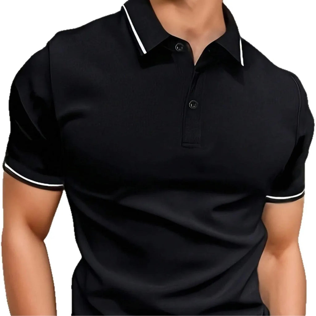 Men's casual button short sleeve business lapel shirt in solid colour polyester loose fit, sizes S to XXL
