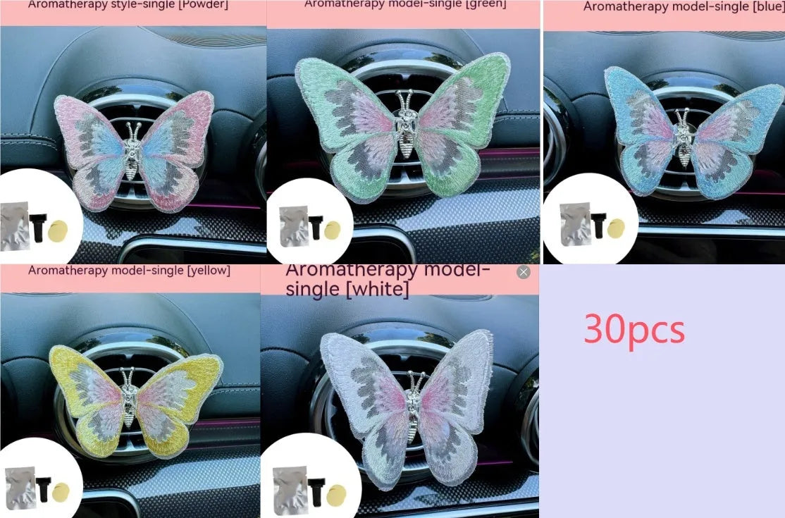 Embroidered butterfly fabric decoration for car air vent or dashboard in multiple colour options