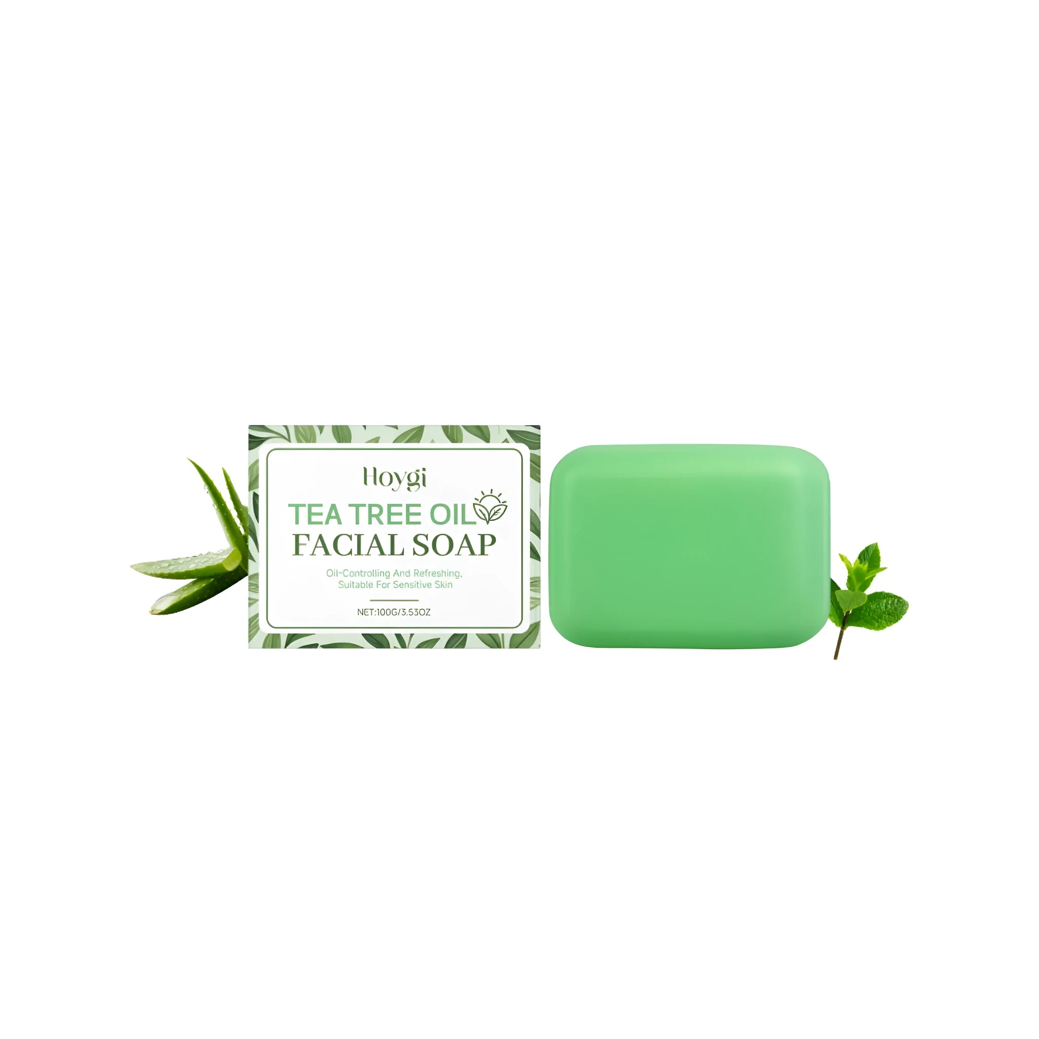 100g tea tree oil cleansing soap bar with aloe extract and mint leaves