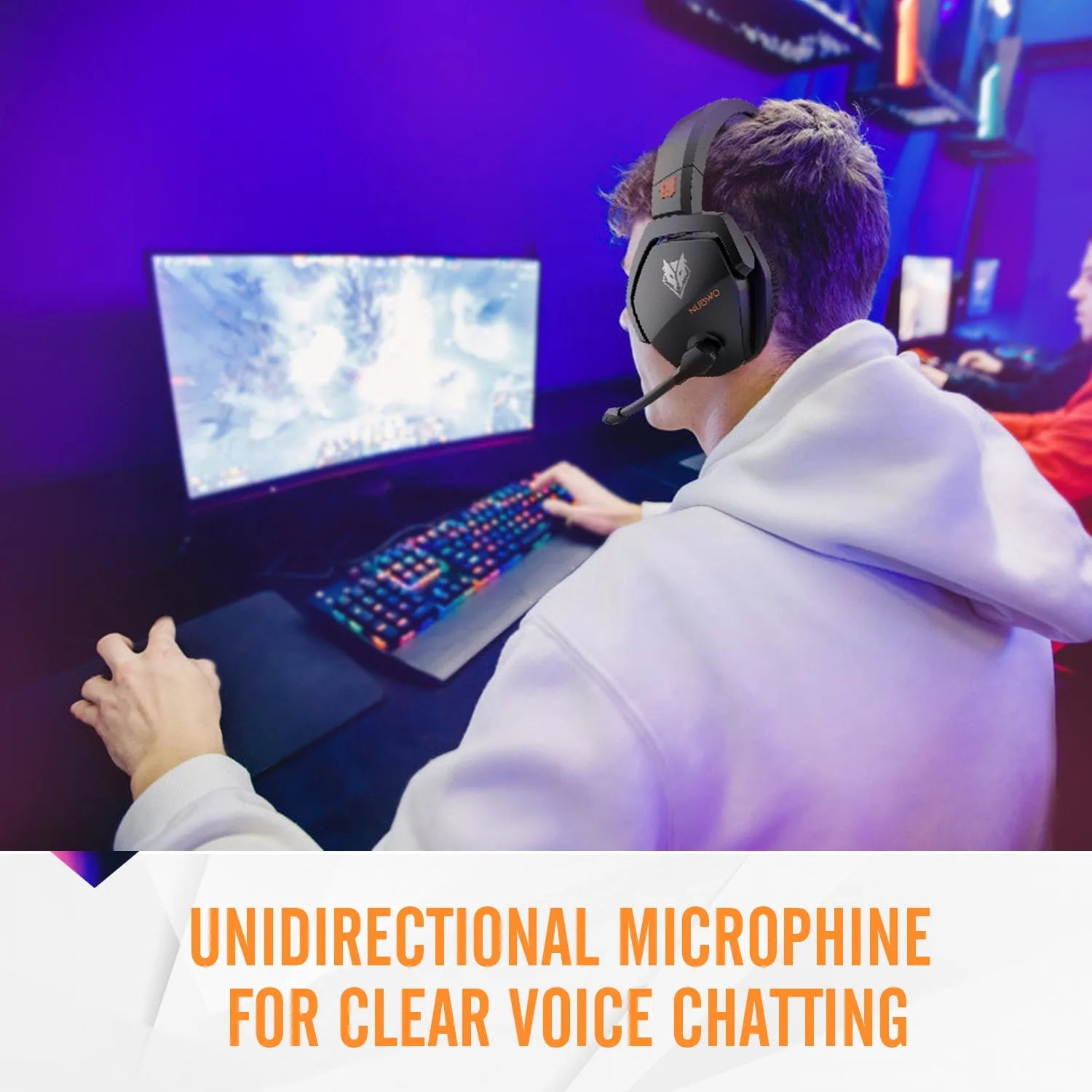 Black orange wireless gaming headset with hybrid 2.4GHz and Bluetooth connectivity and head-mounted design