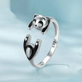 Adjustable opening sterling silver ring bracelet with cute panda design and white gold plating