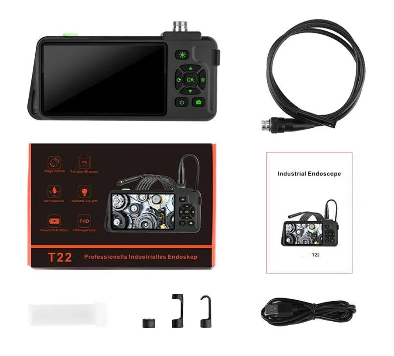 Portable handheld industrial endoscope with 4.5-inch screen and flexible inspection probe