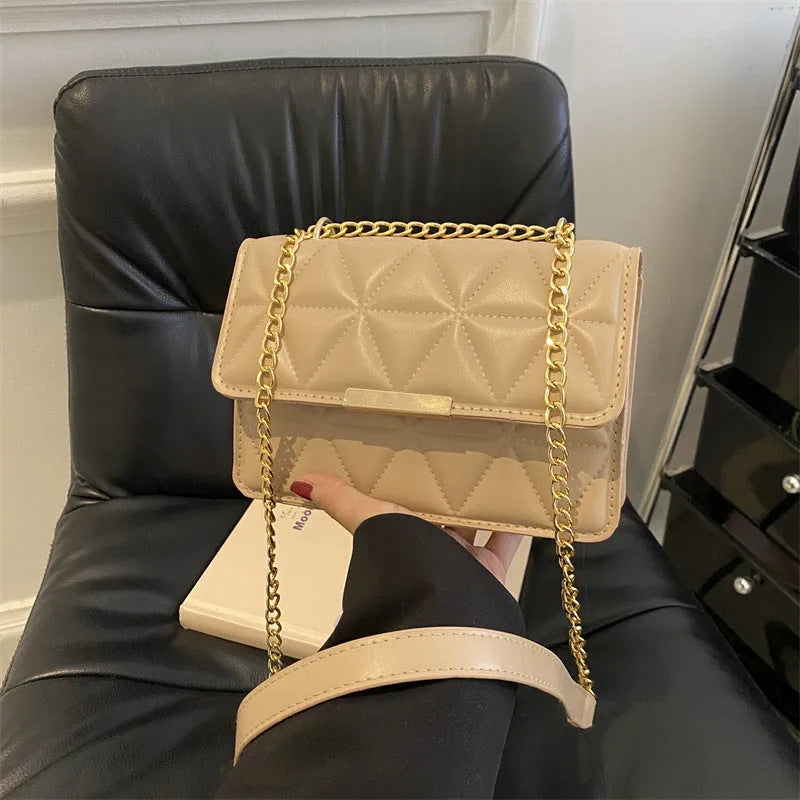 Women's PU leather stitching messenger bag in khaki colour 19x13x6cm with shoulder strap