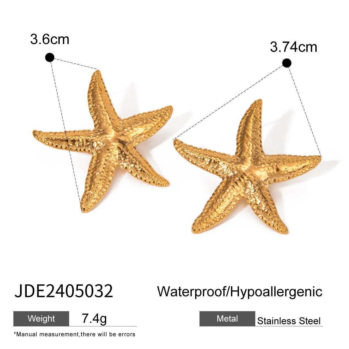 Gold starfish earrings for women stainless steel electroplated animal zodiac style daily wear