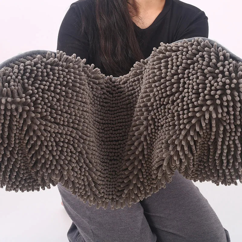 Grey chenille pet towel for dogs and cats, absorbent fibre bath towel supplied as one piece