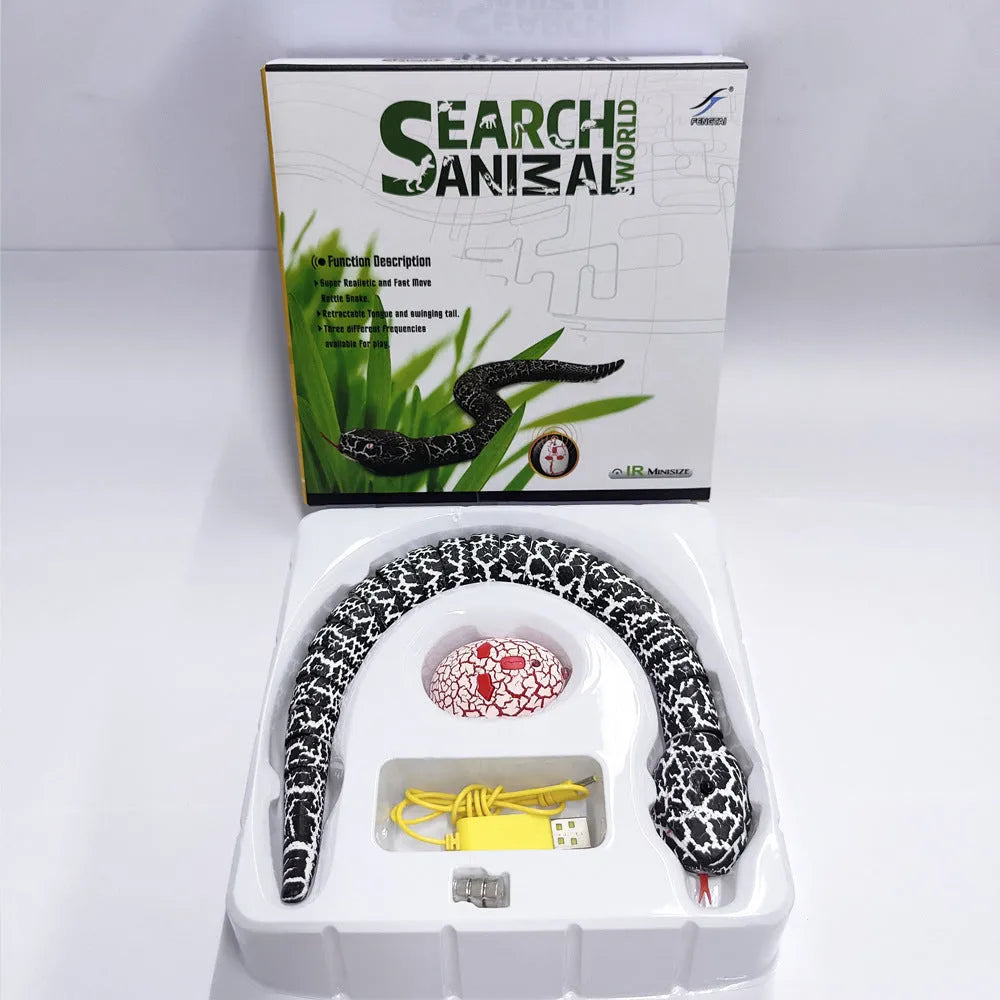 Smart sensing electronic snake cat toy with segmented plastic body and built-in catnip compartment
