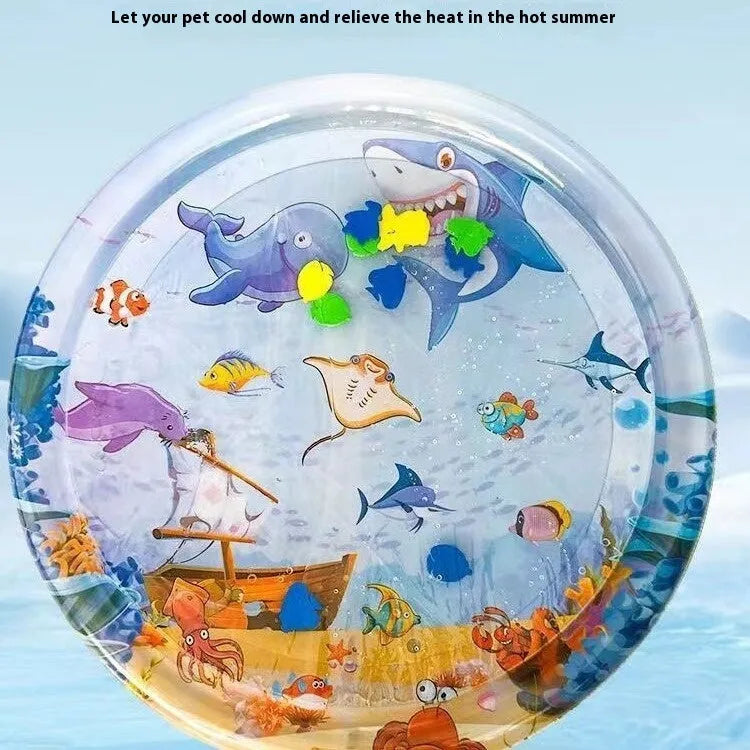 Summer cooling pet water bed cushion inflatable ice pad with fish pattern PVC 65cm