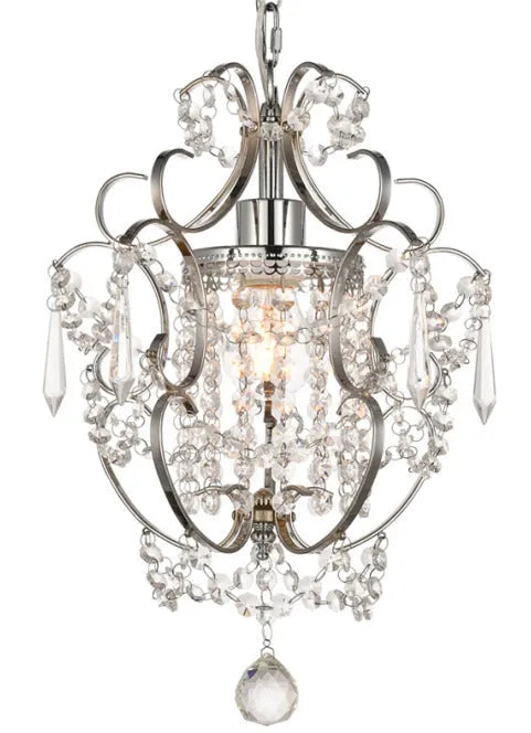 Small crystal chandelier with iron body in chrome finish, 27x27x33cm, adjustable height, LED light source