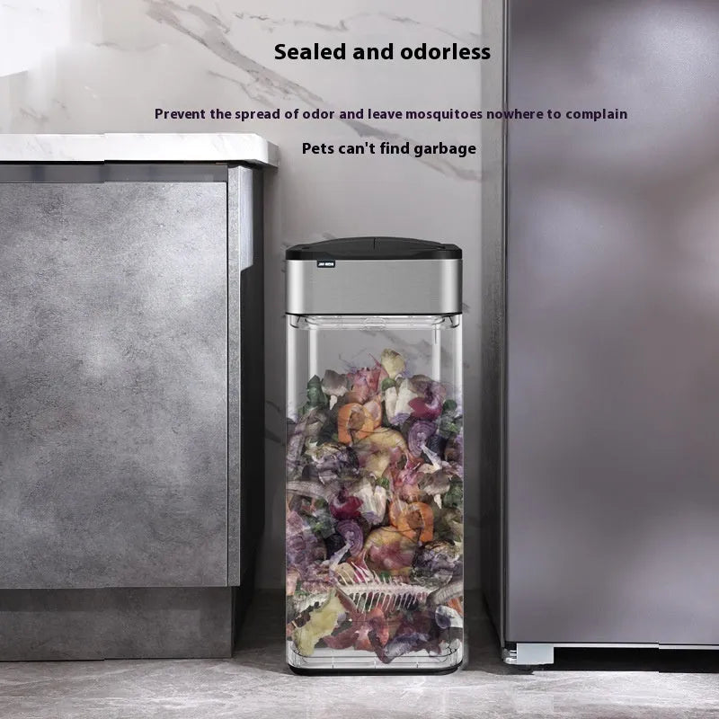 Stainless steel inductive smart trash can with automatic sensor lid and deodoriser.