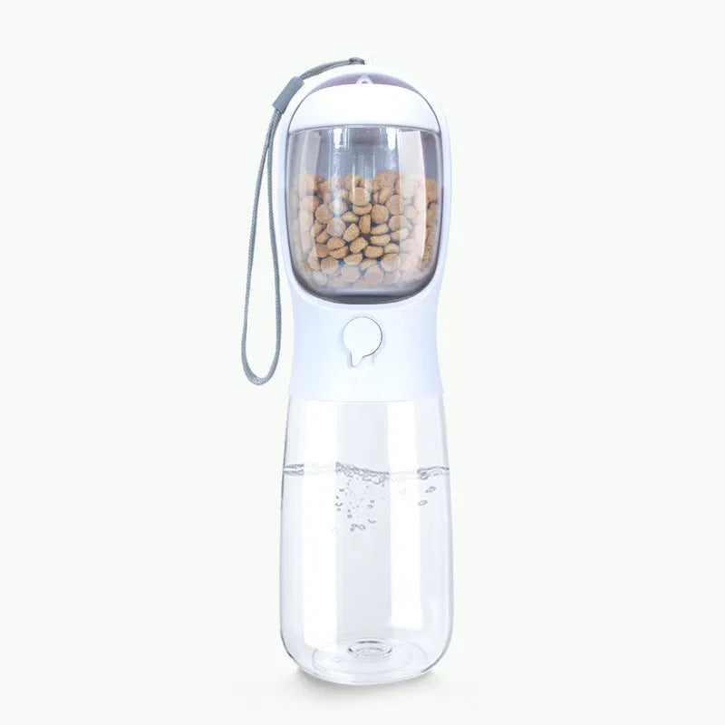 Portable cat and dog outdoor dual-purpose brigade kettle water cup in milk white with detachable 550ml water and 100g grain compartments