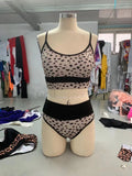 Women's high waist split bikini swimsuit in leopard print or white with briefs style