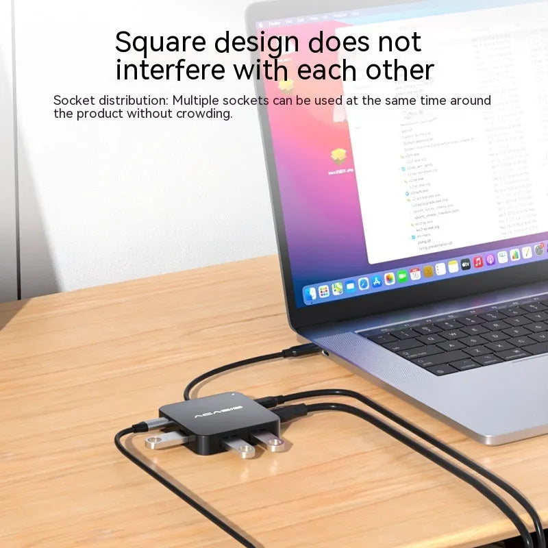 Type-C six-in-one multifunctional expansion dock with HDMI and four USB 3.0 ports, ABS resin shell, 60x60x12.85mm