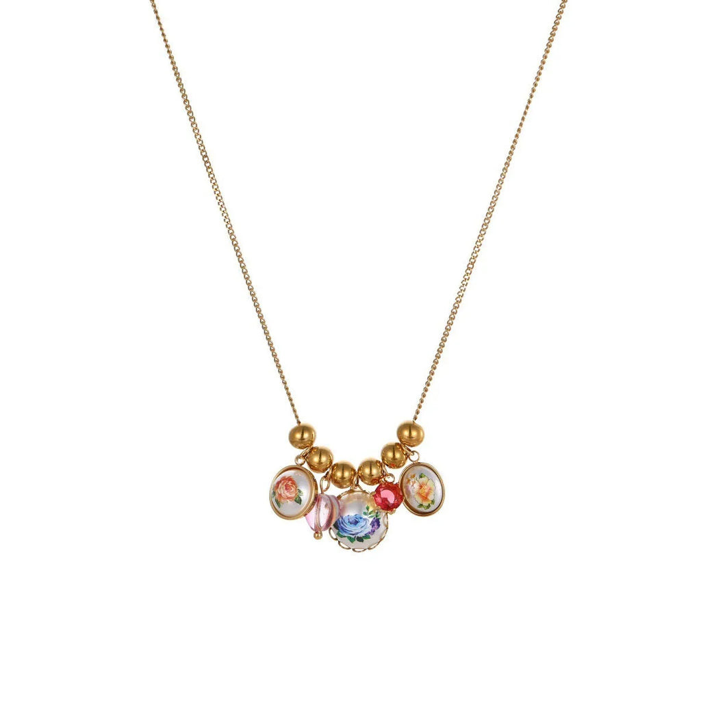 Vintage sunflower flower pendant stainless steel necklace with 18K gold electroplated finish for women