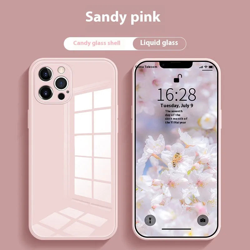 White tempered glass drop-resistant phone case with simple painting finish for iPhone 11 to 15 series