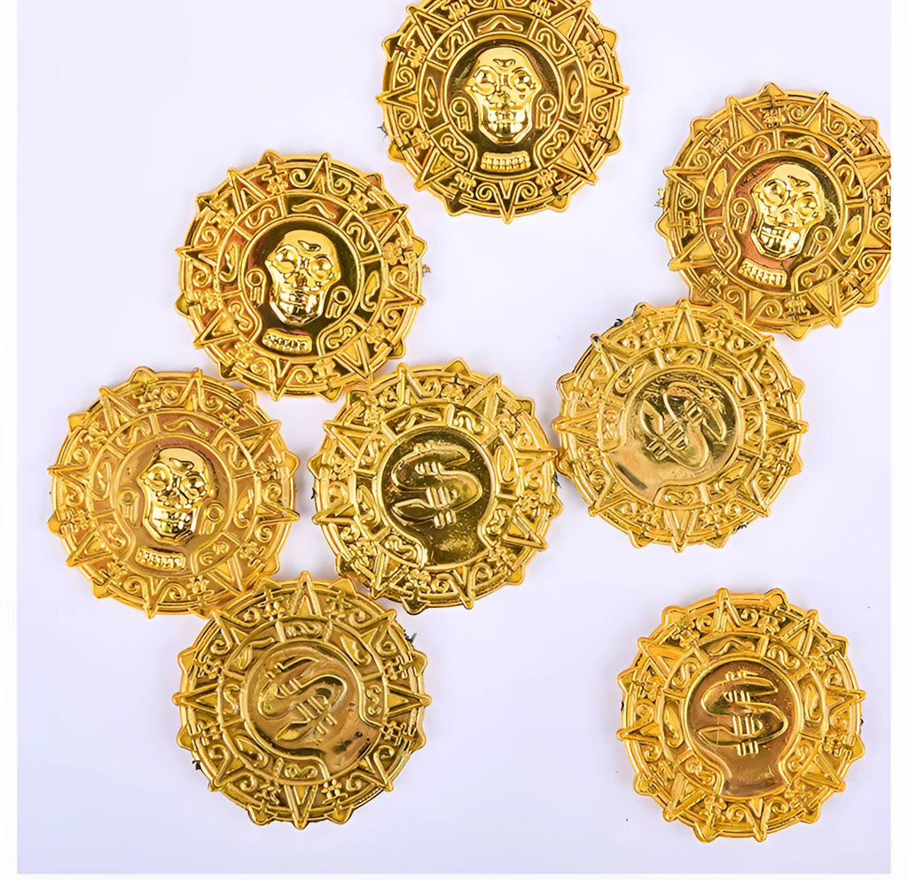 Plastic pirate gold coin toy with pointed style design for Halloween dress up parties