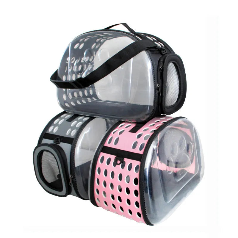 Crossbody pet bag in solid colour PET EVA and polyester knitted fabric, breathable portable carrier for small pets within 10 jin
