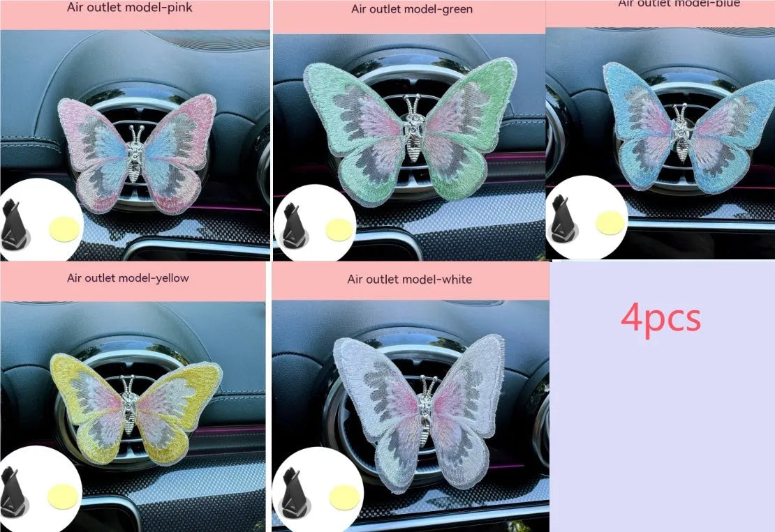 Embroidered butterfly fabric decoration for car air vent or dashboard in multiple colour options