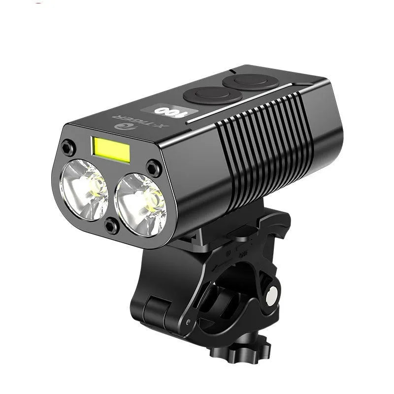 USB rechargeable outdoor waterproof bike light with double T6 lamp beads and power display, large double lamp model on handlebars