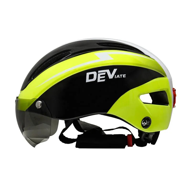 Adult bicycle helmet in Black Blue White colour scheme with adjustable straps and free size fit.