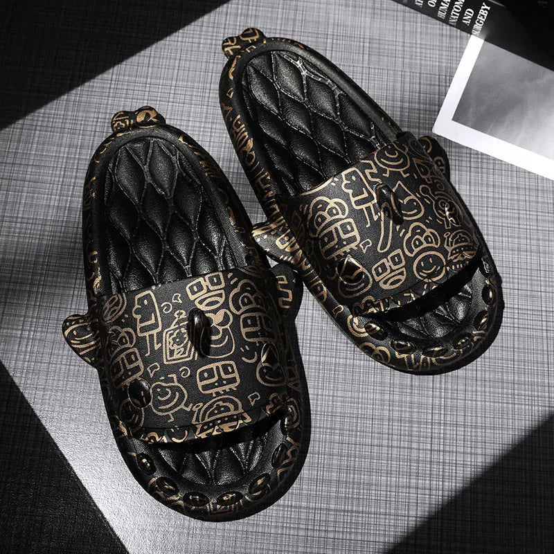 Shark design open-toe slippers in EVA material on a white background.